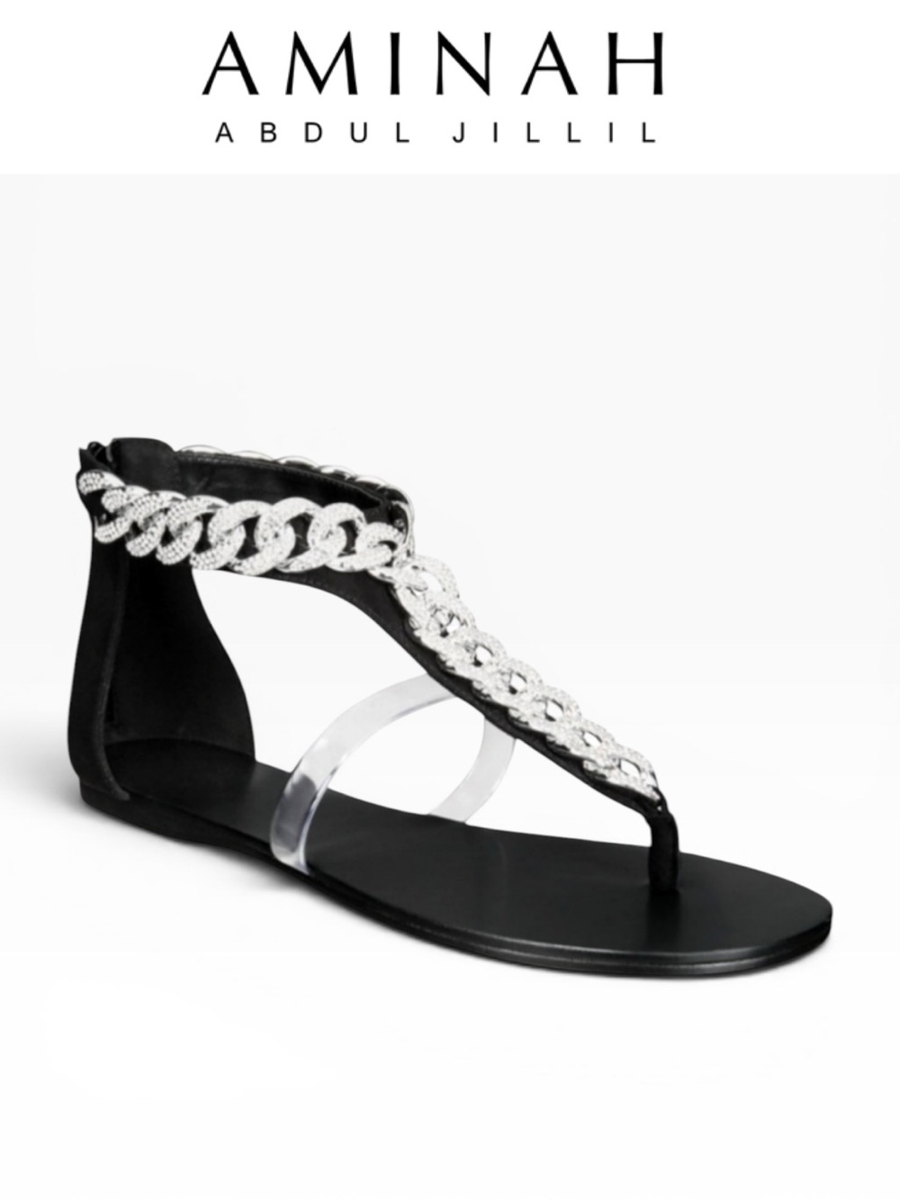 AAJ BY AMINAH AURORA WOMENS CRYSTAL CHAIN FLAT SANDALS GLAM THONGS SIZE 7.5 NIB